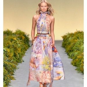 NWT ZIMMERMANN $1875 '21 Botanica Silk-Linen Halter Gown